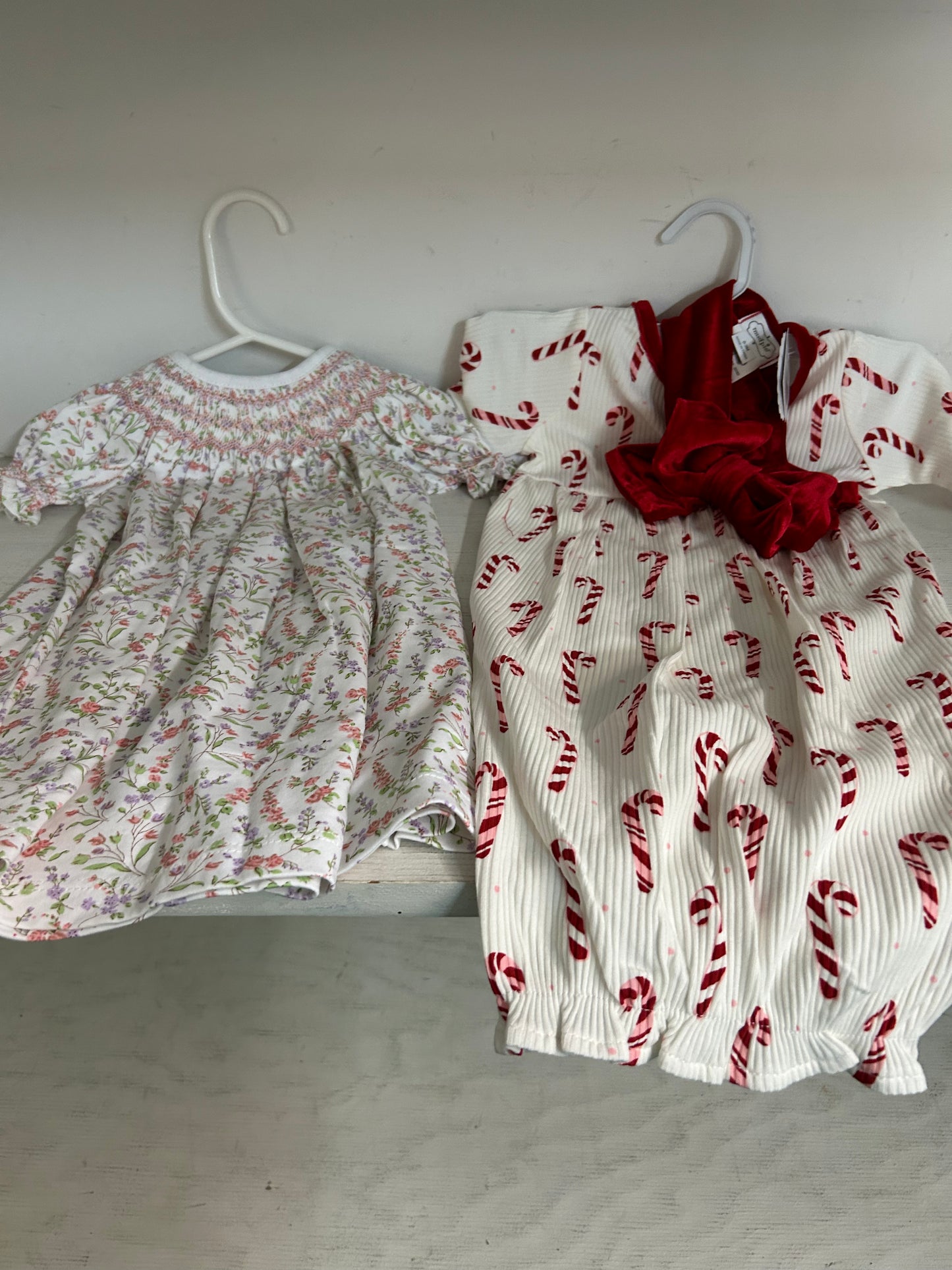 Candy Cane Gown Set & Floral smocked dress- Roberts Baby