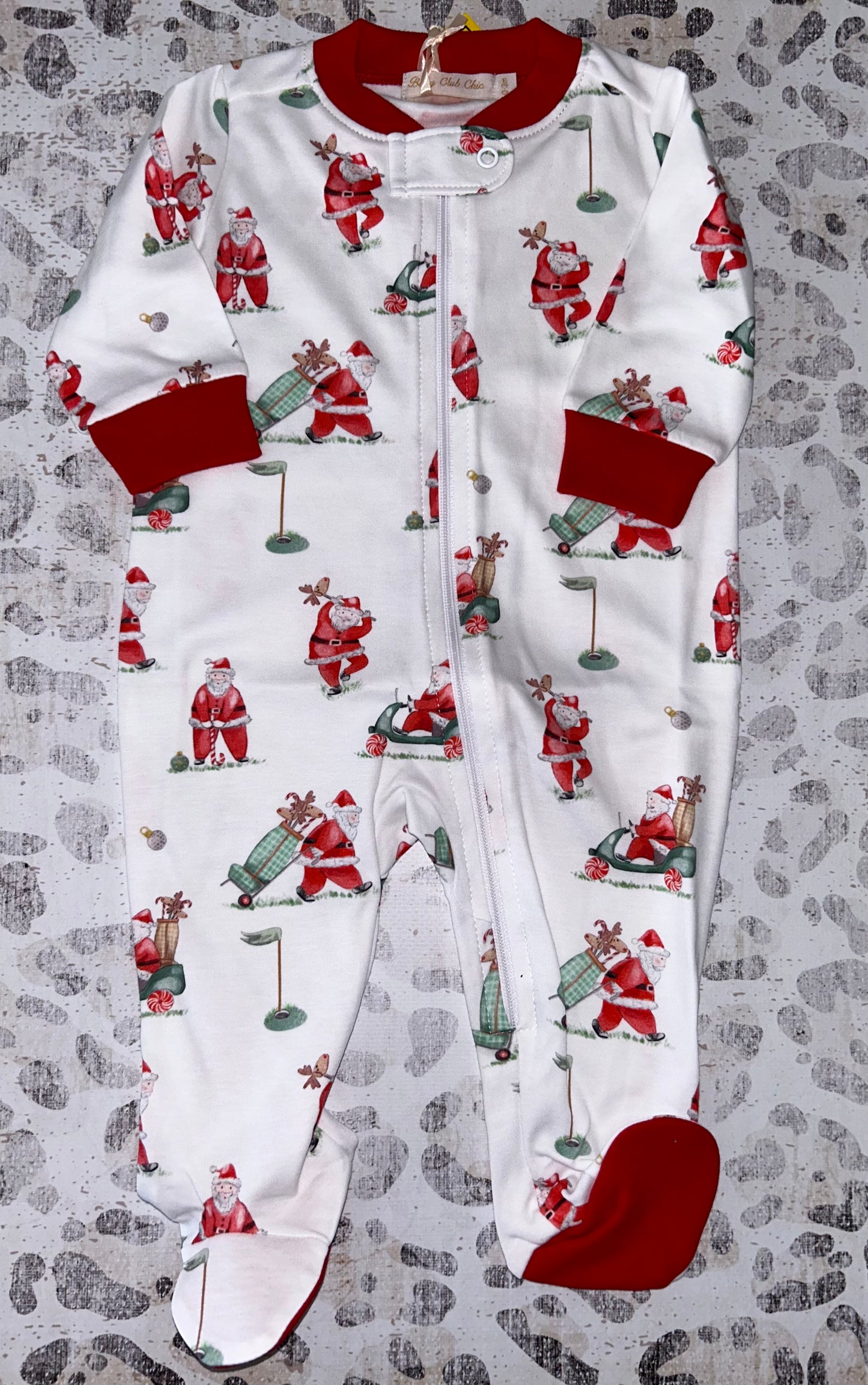 Baby Club Chic Santa's golf printed zipped footie