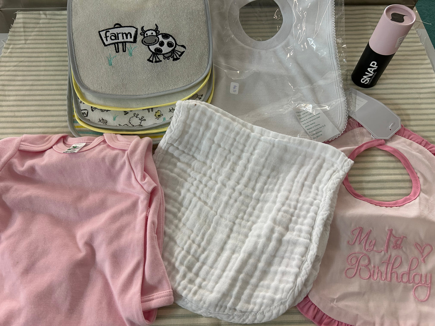 Farm Bib Set, White Muslin Burp Cloth, 1st birthday bib, White Bib, Hand Sanitizer - Trice Baby