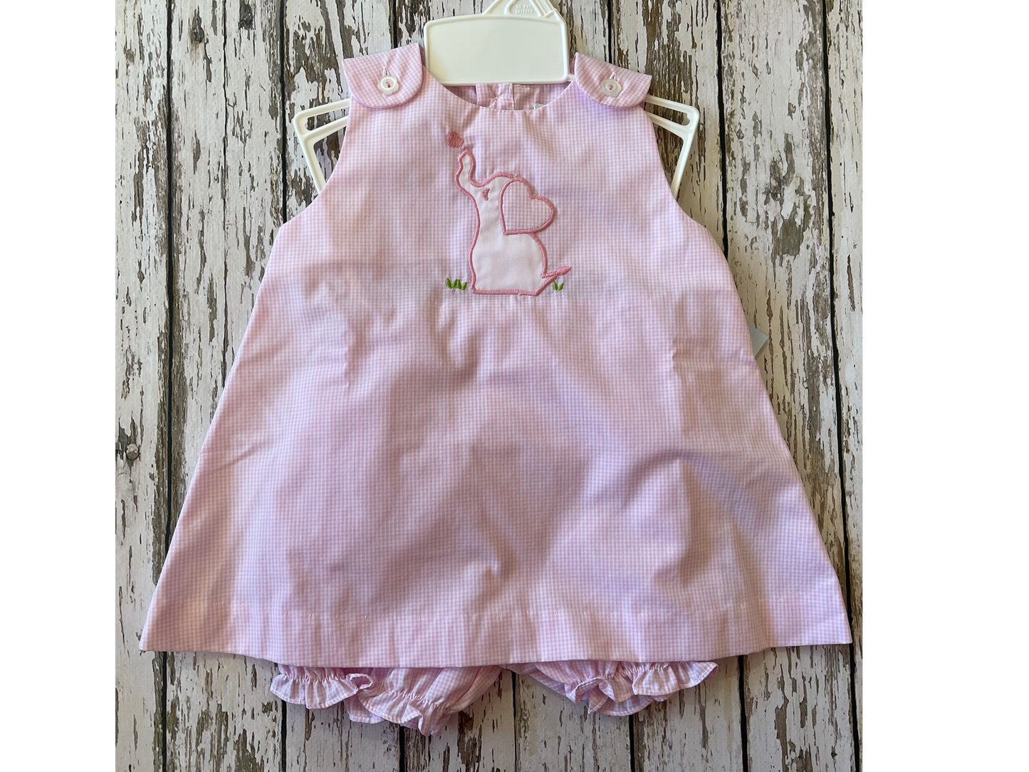 Petit Ami Pink & White Check Elephant Dress Set