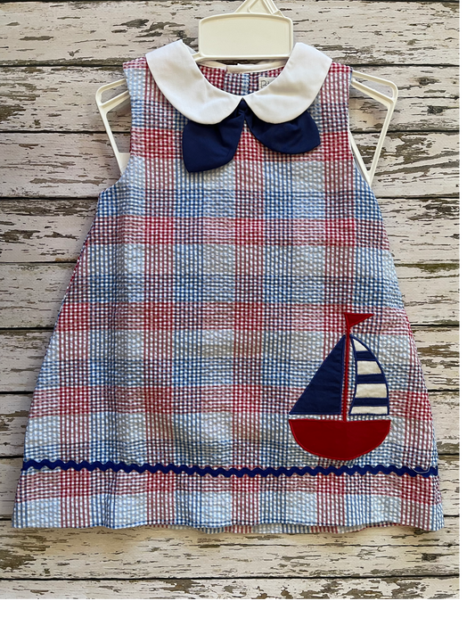 Petit Ami Red, White, & Blue Sailboat Dress