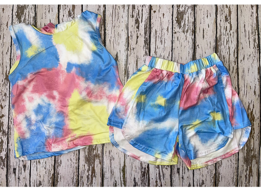 Limited Tie Dye Sleeveless Hooded Short Set