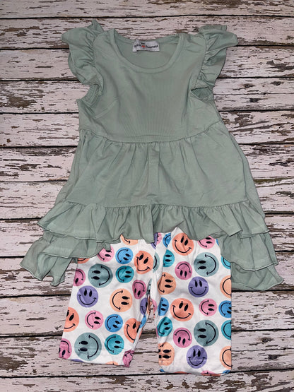 Adorable Sweetness Kids Mint Green Smiley Face Hi Lo Spring Summer Short Set