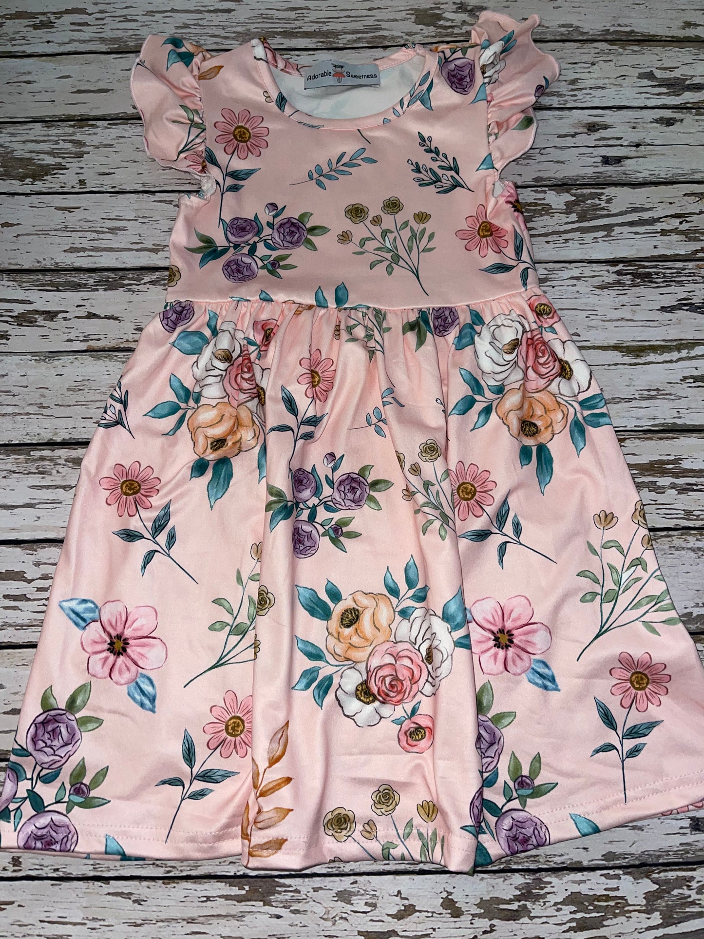 Adorable Sweetness Kids Blush Dainty Floral Claire Spring Summer Flutter Dress