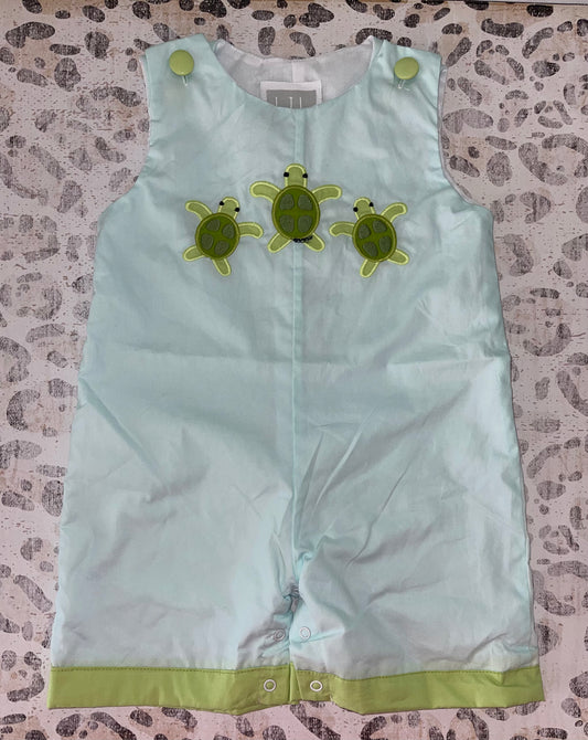 Lil Cactus Aqua Turtle Applique Overall