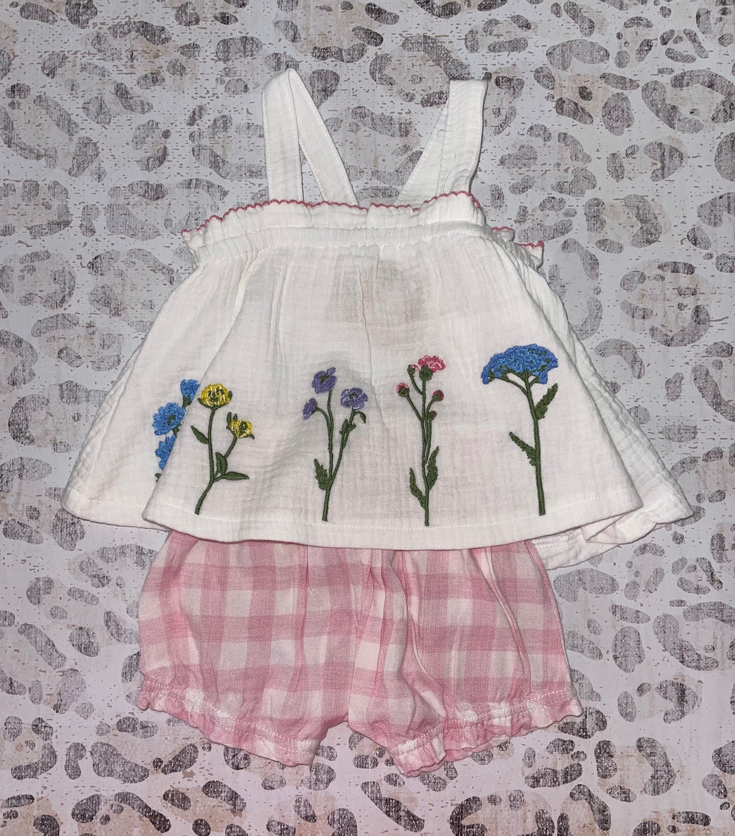 Mudpie Flower Embroidered Pinafore Set