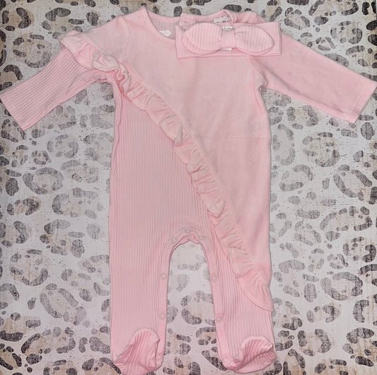 Mudpie Pink Velour Ruffle Sleeper