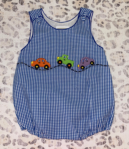 Lil Cactus Blue & White Checkered Car Appliqué Bubble