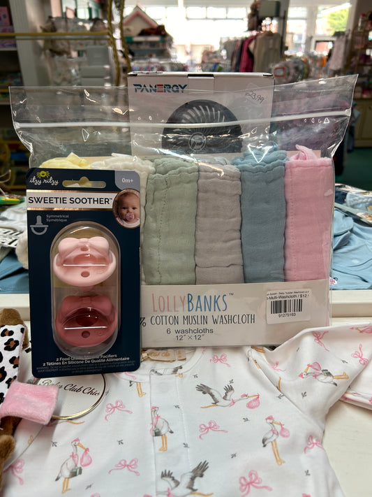 muslin wash cloths and pink Paci set - Holliman Baby