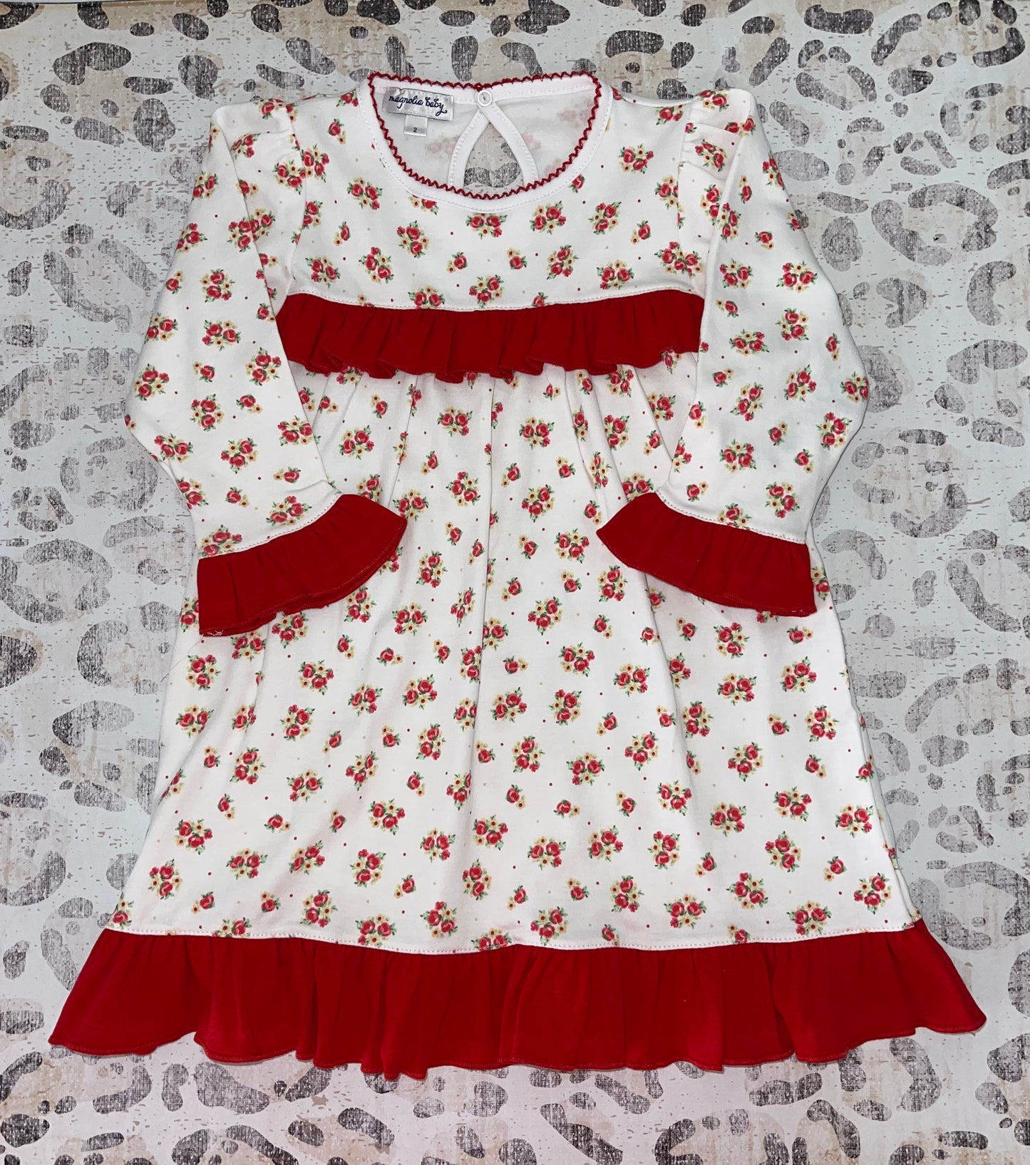 Magnolia Baby Floral Dress with Red Ruffles