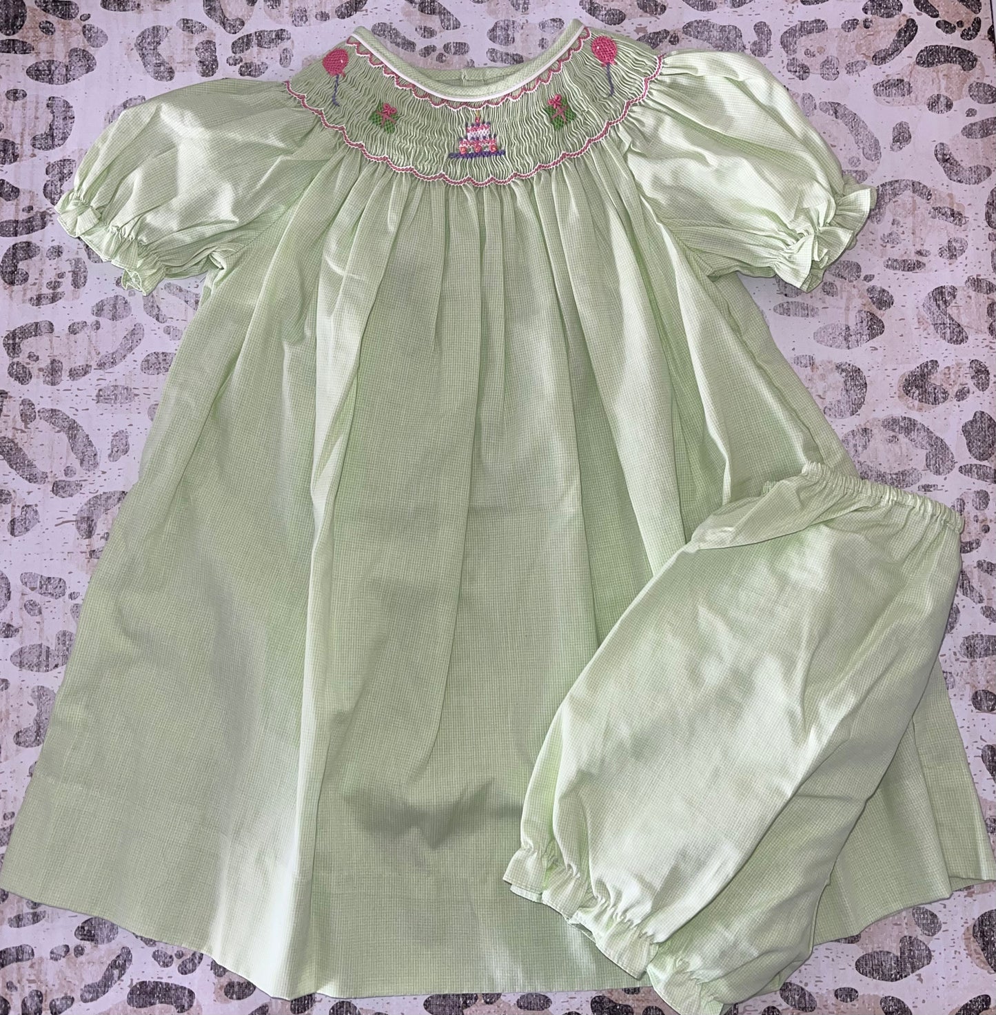 Petit Ami Green Birthday Dress with Matching Bloomers