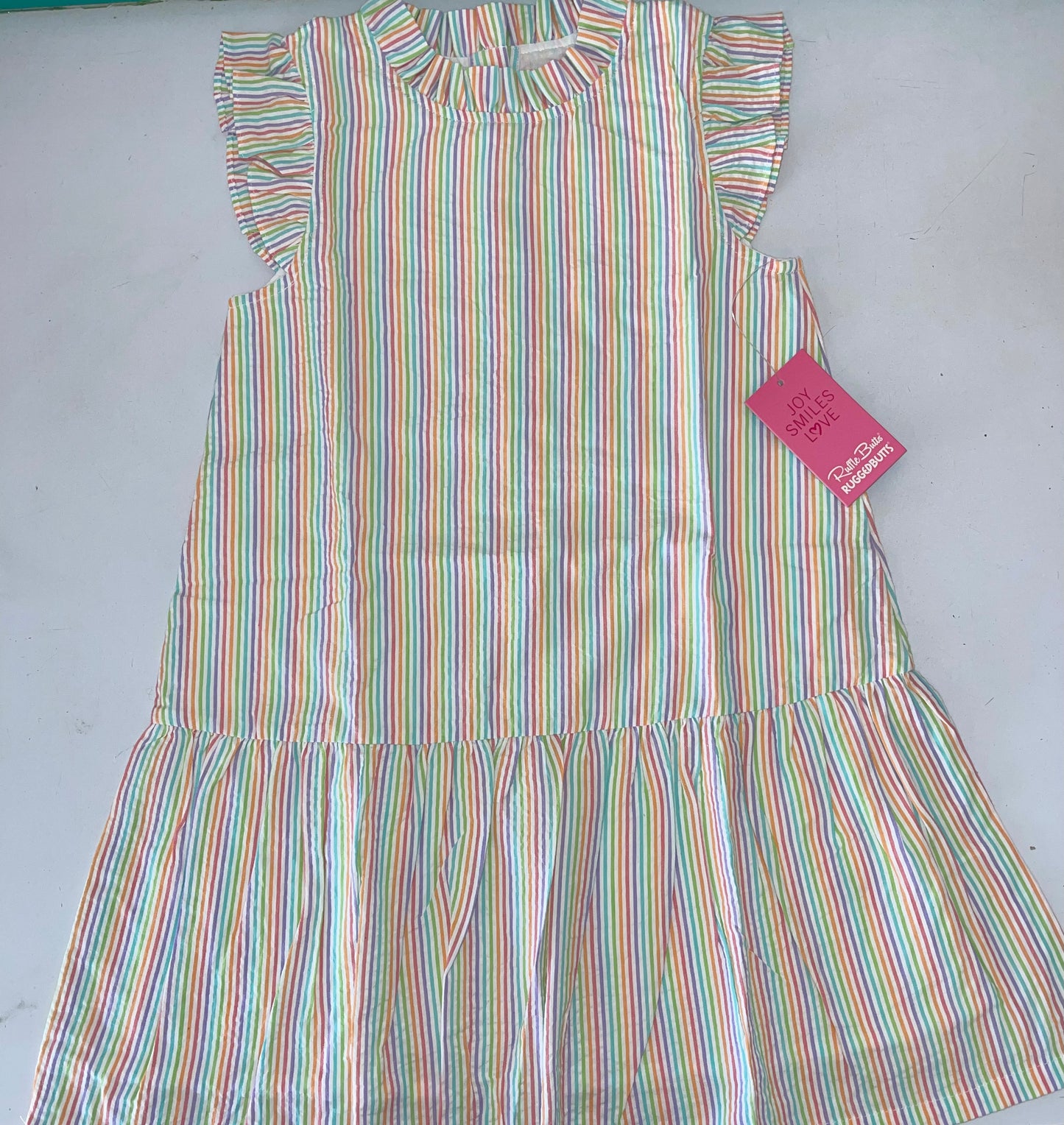 Ruffle Butts Rainbow Seersucker Mock Neck Flutter Dress