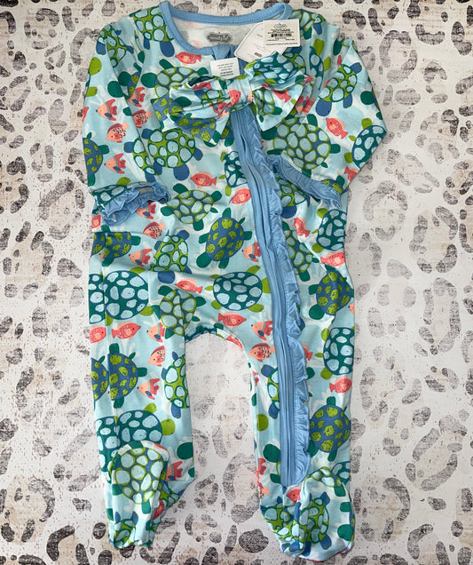 Mudpie Turtle Footed Sleeper with Matching Headband