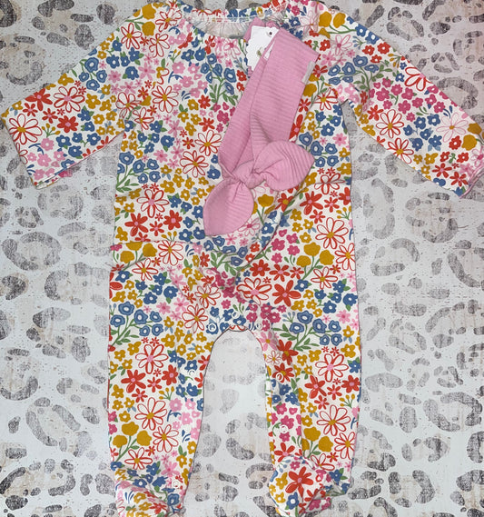 Mudpie Rainbow Disty Floral Sleeper with Headband