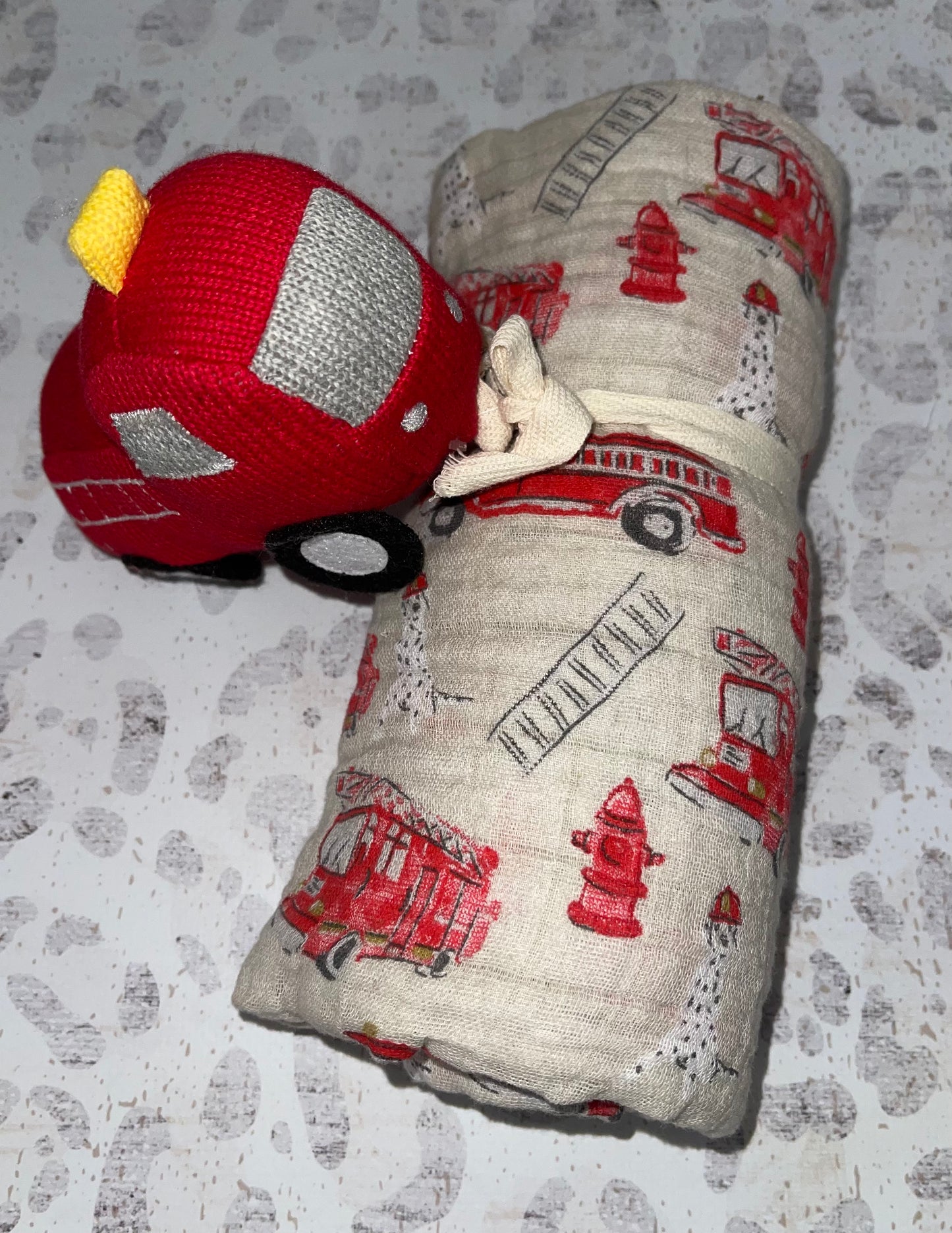 Mudpie Firetruck Cotton Muslin Swaddle with Rattle