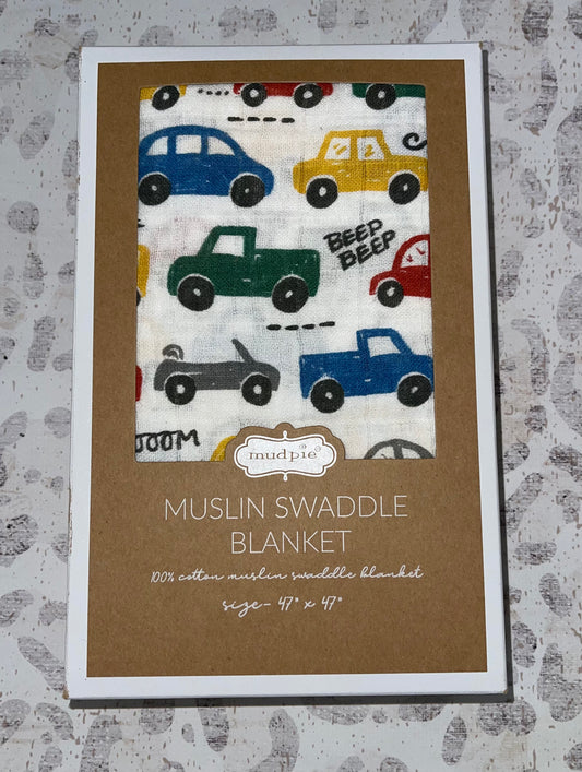 Mudpie Cars Muslin Swaddle Blanket