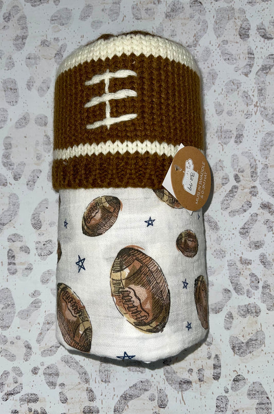 Mudpie Football Swaddle Blanket with Baby Hat