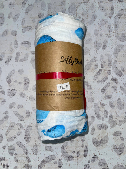 Lolly Banks Whale Cotton Muslin Swaddle Blanket