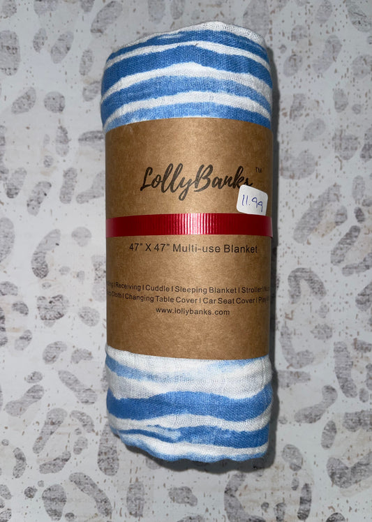 Lolly Banks Blue Wave Cotton Muslin Swaddle Blanket