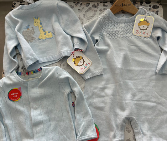 Sweater romper, Animal sweater, Light Blue footie - Saia Baby