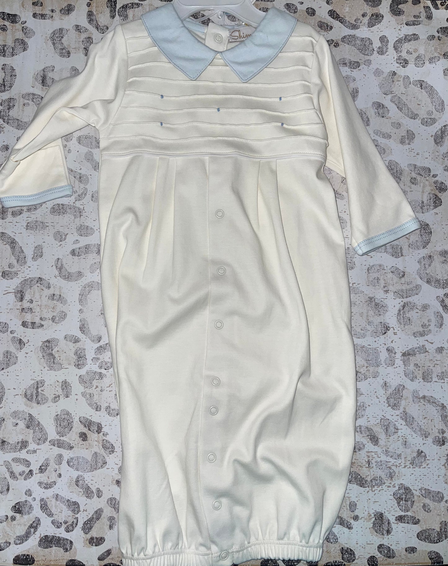 Shimoa cream gown with blue collar