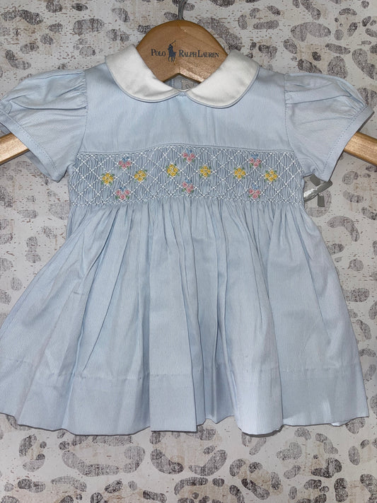 Carriage Boutique Blue Smocked Dress with Rosettes