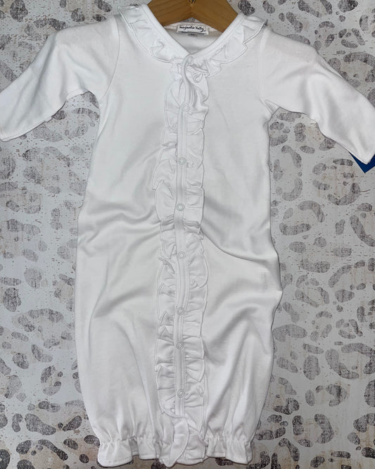 Magnolia Baby White Ruffle Gown with snaps