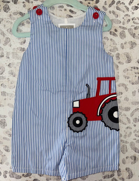 Lil Cactus Blue White Striped Tractor Romper