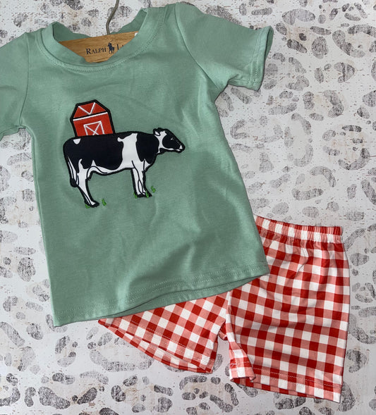 Cow Applique Shirt & Shorts Set