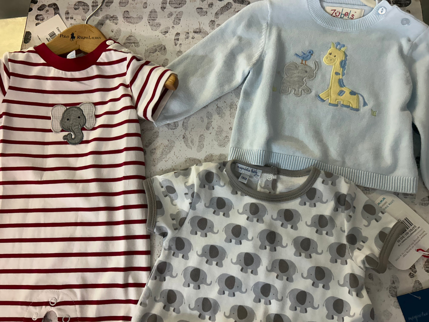 Elephant romper, giraffe sweater, elephant bubble- Klimp Baby