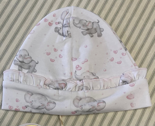 Baby Club Chic Bubbly Elephant Pink Hat w/ Ruffle 0-3M