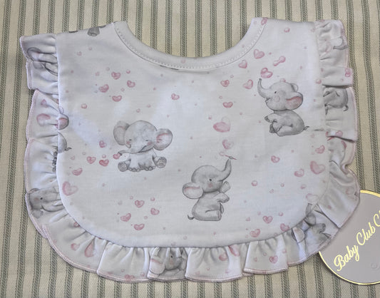 Baby Club Chic Bubbly elephant pink bib with ruffle -Walker Baby