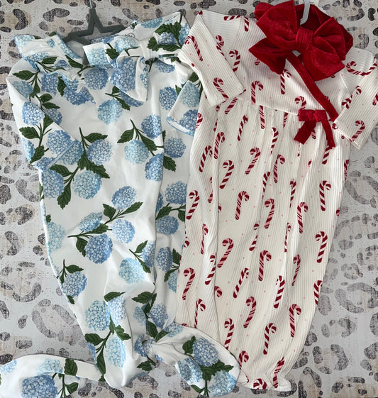 Blue Hydrangea Gown Set & Candy Cane Gown Set- Lemmer Baby