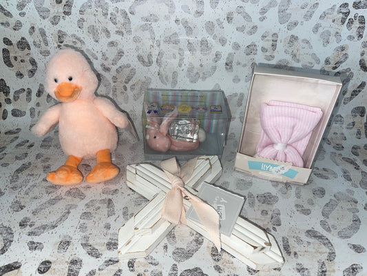 Boo Bunny, Duck Plush, Wooden cross, Pink Bow Beanie - Smith Baby