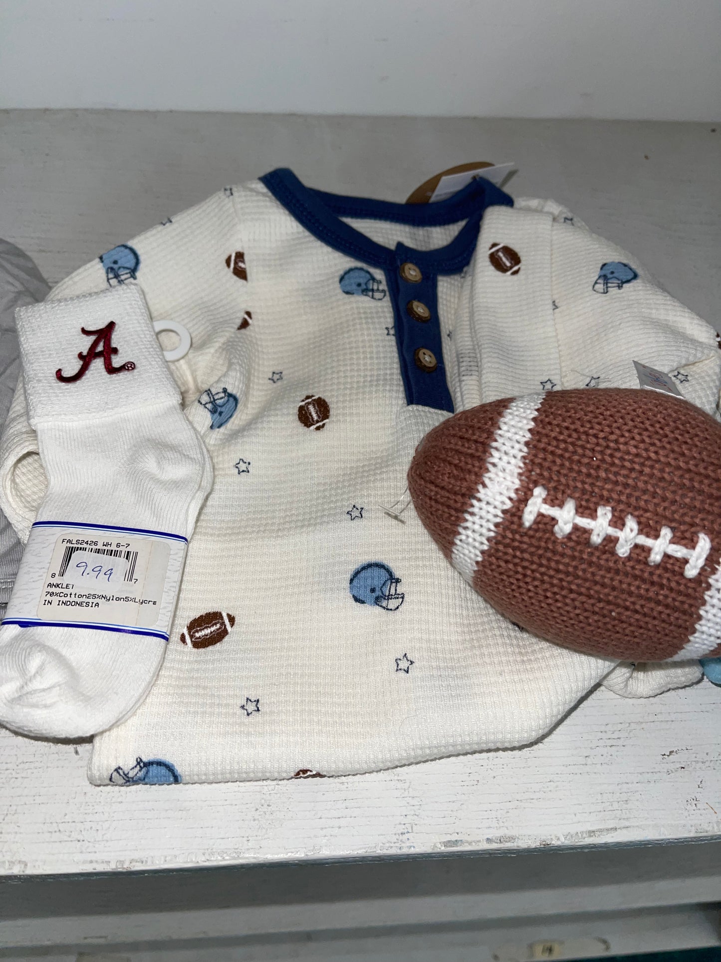 Sleepers & Gowns, Football rattle & Bib -Hulsey Baby