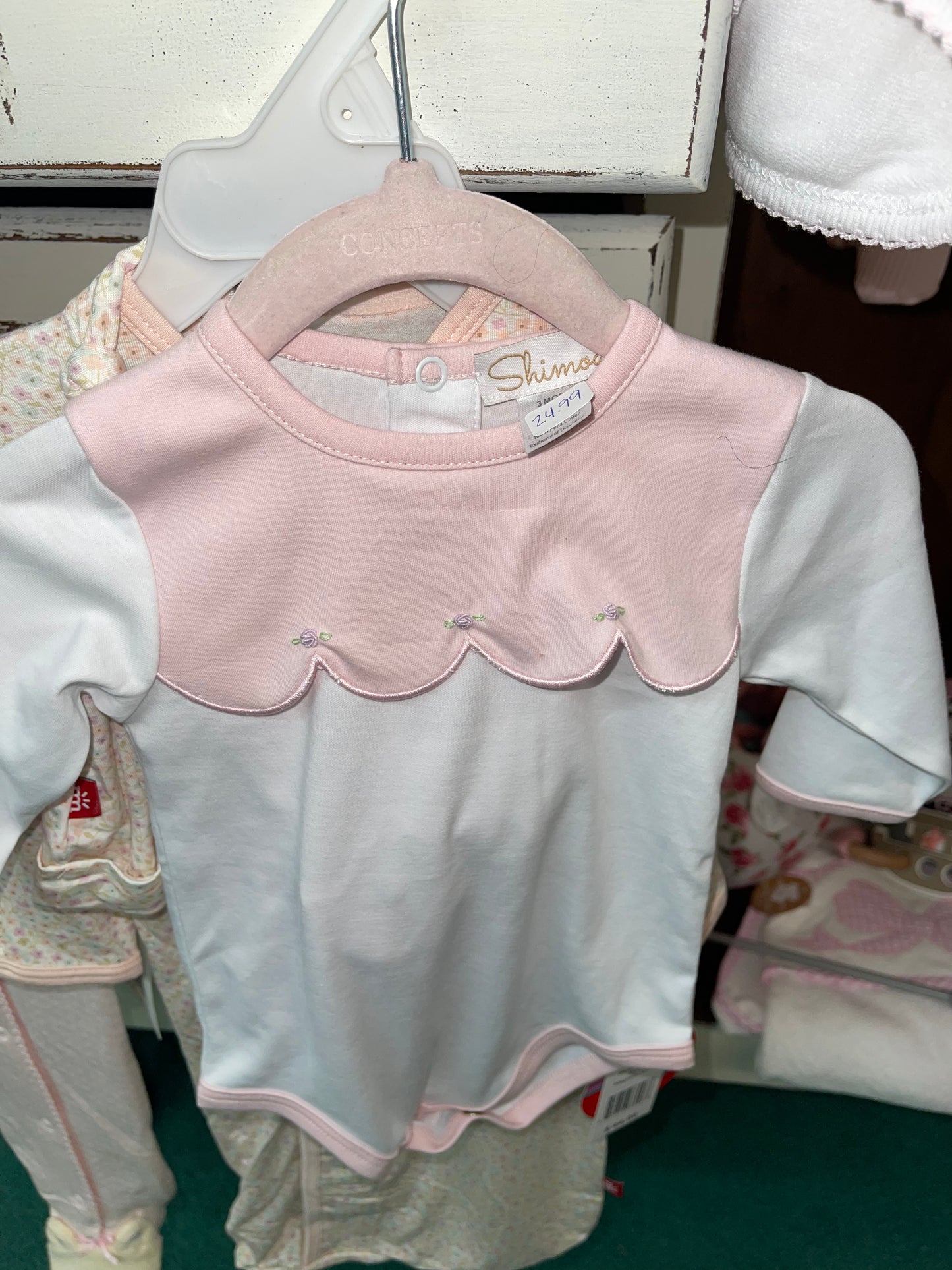 Shimoa White Onesie with Pink Scalloped Detail