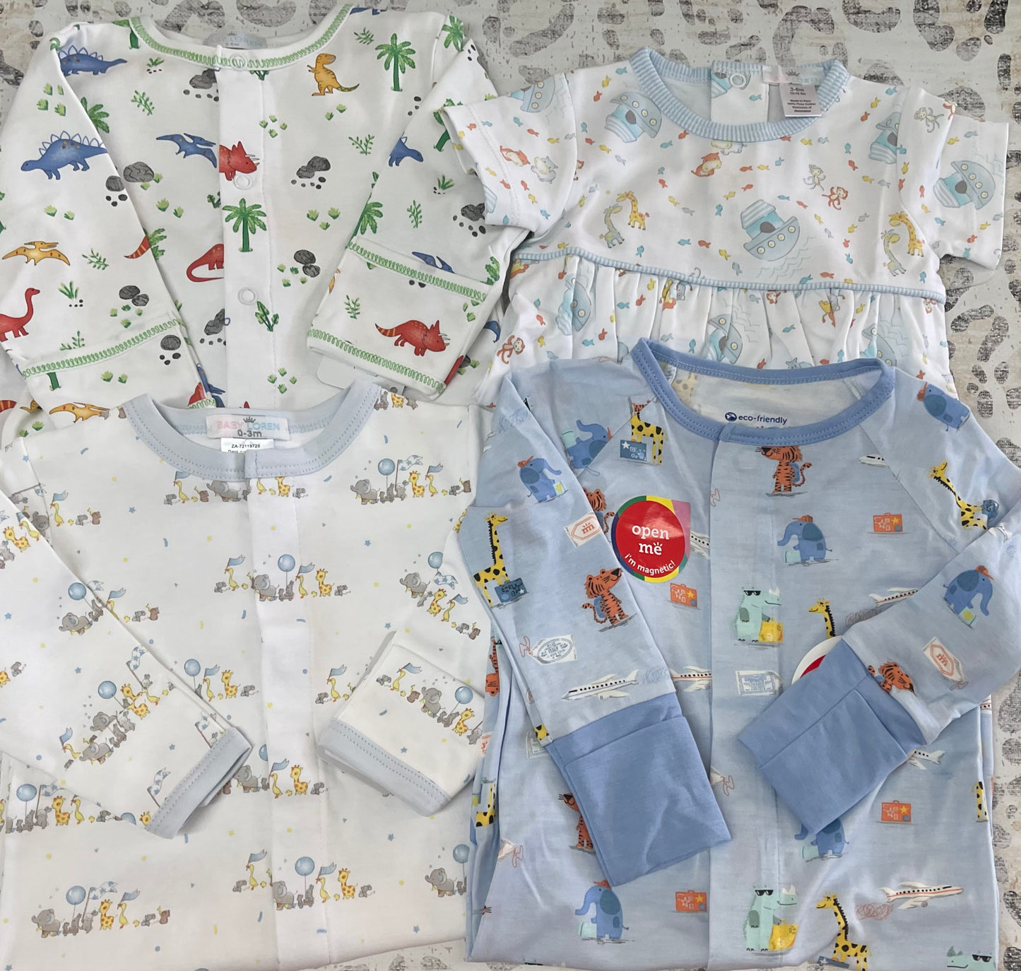 Dino Gown, Noah's Ark Bubble, Baby Parade Gown, Magnetic Sleeper- Eason Baby