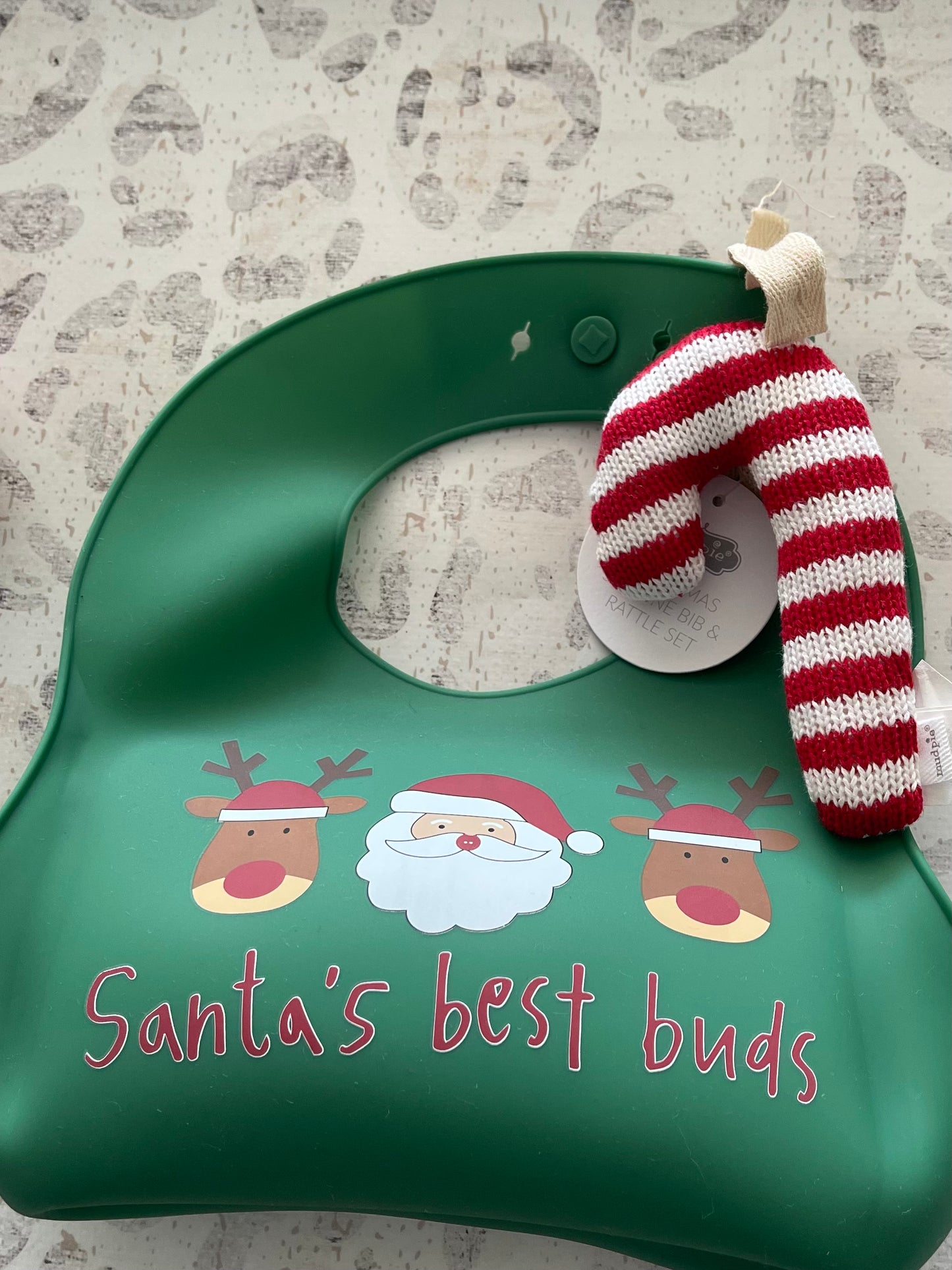 Mudpie Green Candy Cane  Bib & Rattle set