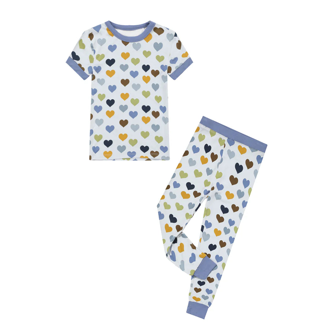 Emerson & Friends Little Love Blue Bamboo Boys Short Sleeve Kids Pajama Set