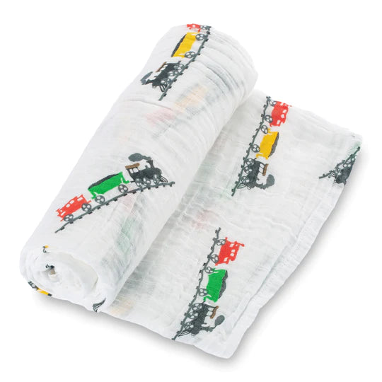 Lolly Banks Train Cotton Muslin Swaddle Blanket