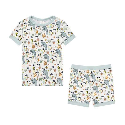 Emerson & Friends Manatee Bamboo Short Sleeve Kids Pajama Shorts Set