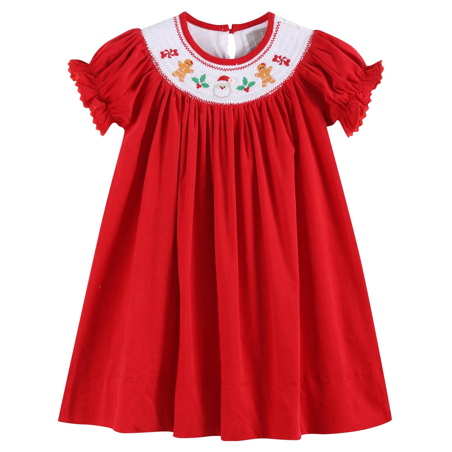 Red Corduroy Christmas Smocked Bishop Dress