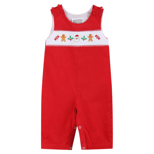 Red Corduroy Christmas Smocked Overalls