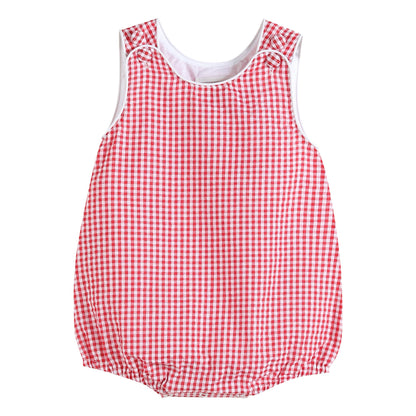 Classic Red Seersucker Baby Bubble Romper