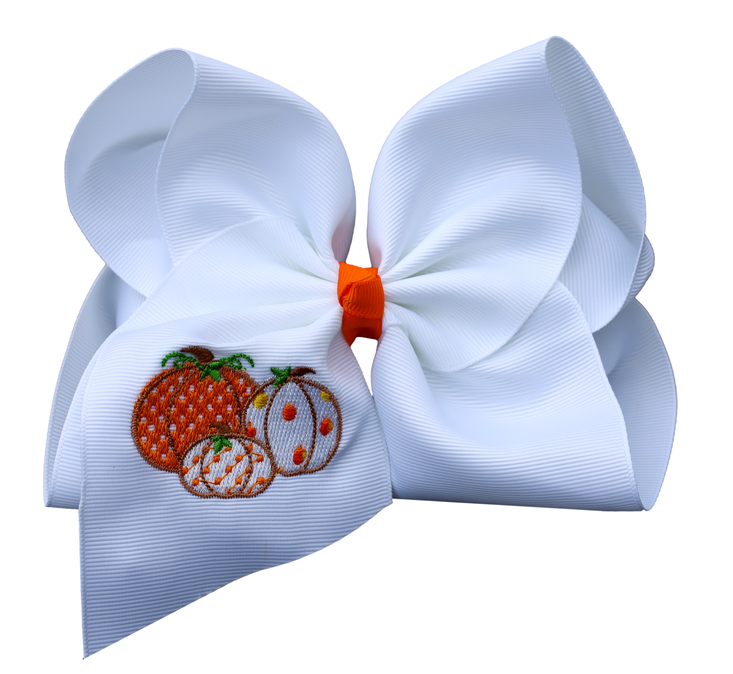 Polka Dot Pumpkin Trio Embroidered Hair Bow