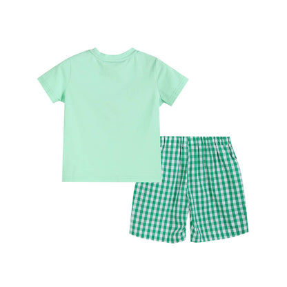 Lil Cactus Green Watermelon Smocked T-Shirt and Gingham Shorts 2pc. Set