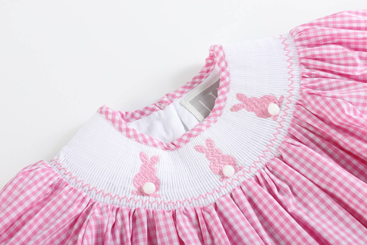 Lil Cactus Pink Gingham Easter Bunny Smocked Bishop Dress