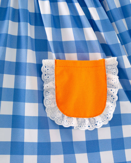 Blue Plaid Pumpkin Ruffle Smocked Girl Twirl Dress