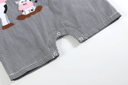 Black Gingham Cow Family Shortalls