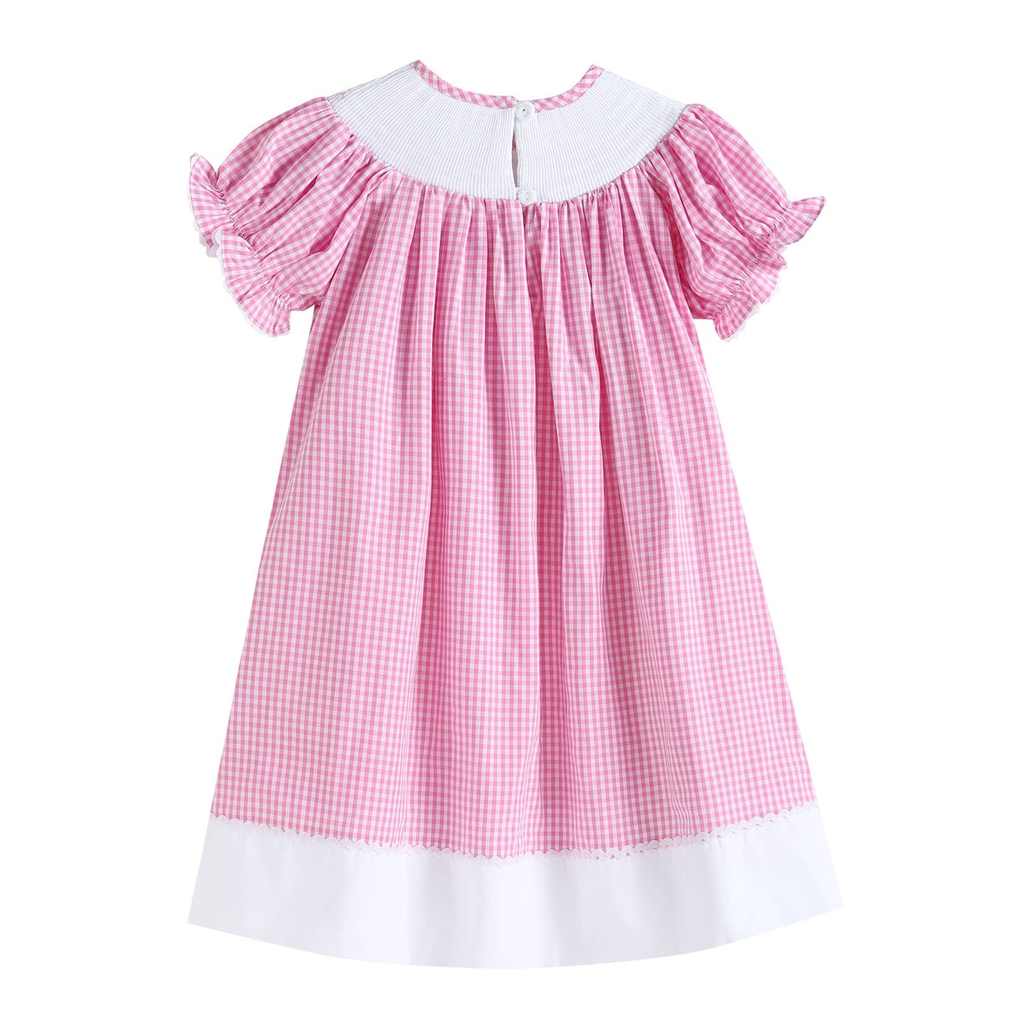 Lil Cactus Pink Gingham Easter Bunny Smocked Bishop Dress